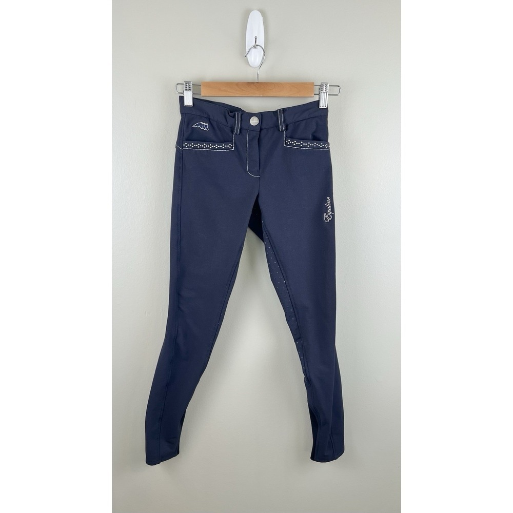 Equiline GIRL'S BREECHES EMMA FULL GRIP Navy Blue Equestrian Riding Sz 10/11?